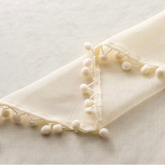 NWT Sheer Ivory curtain panels with pom pom trim - set of 2 - Picture 6 of 13